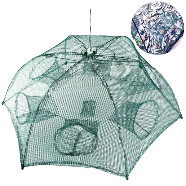 Fishing Trap Net Portable Folded Fishing Bait Trap Shrimp Minnow Crab Bait Net 6 Sides 6 Holes Crayfish Cast Mesh Trap Automatic — imagen 6