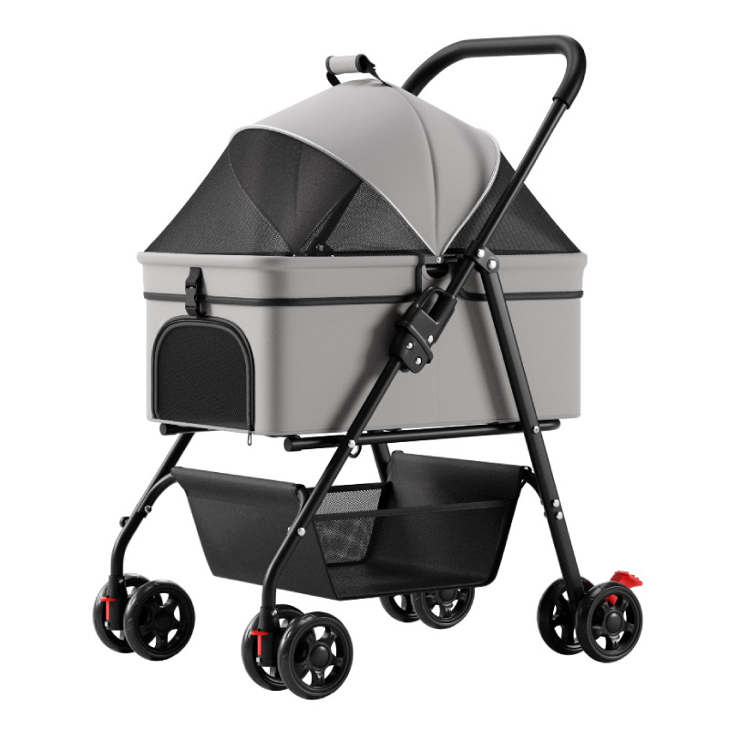 Pet Stroller Lightweight Foldable Detachable Dog Cat Travel Stroller One-Button Folding Carry Basket — image 2
