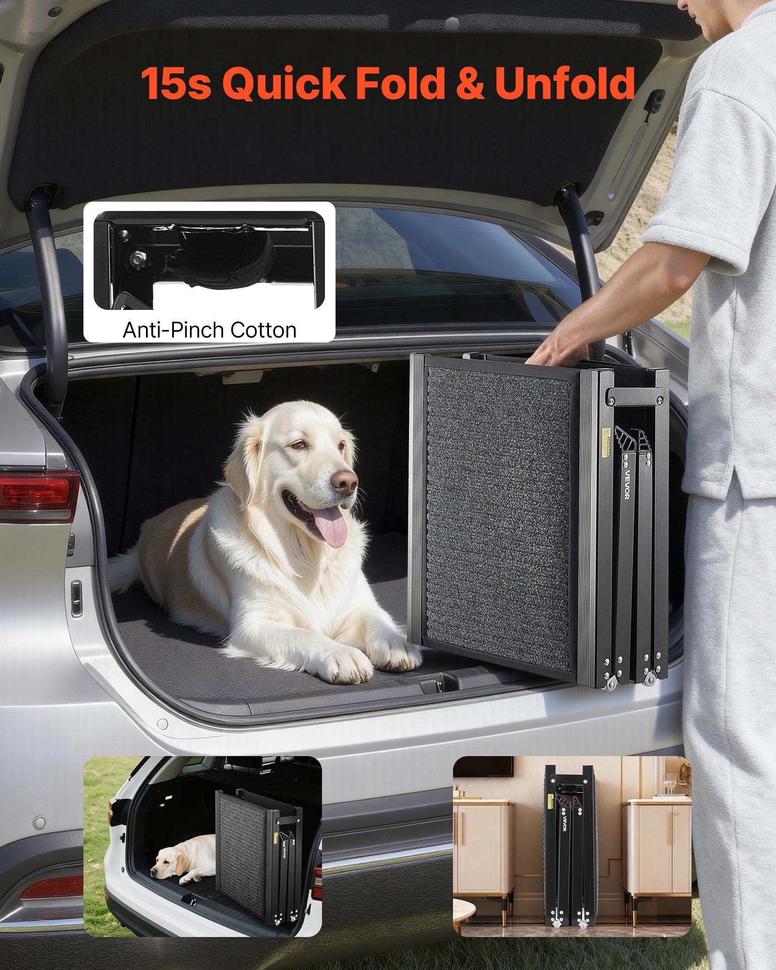 Dog Ramp For Cars, 71" L X 17" W, Folding Pet Ramps For Medium & Large Dogs Up To 250lbs, Pet Stair Ramp With Non-Slip Felt Rug Surface, Portable Outdoor Dog Car Ramps For SUV & Truck — imagen 4