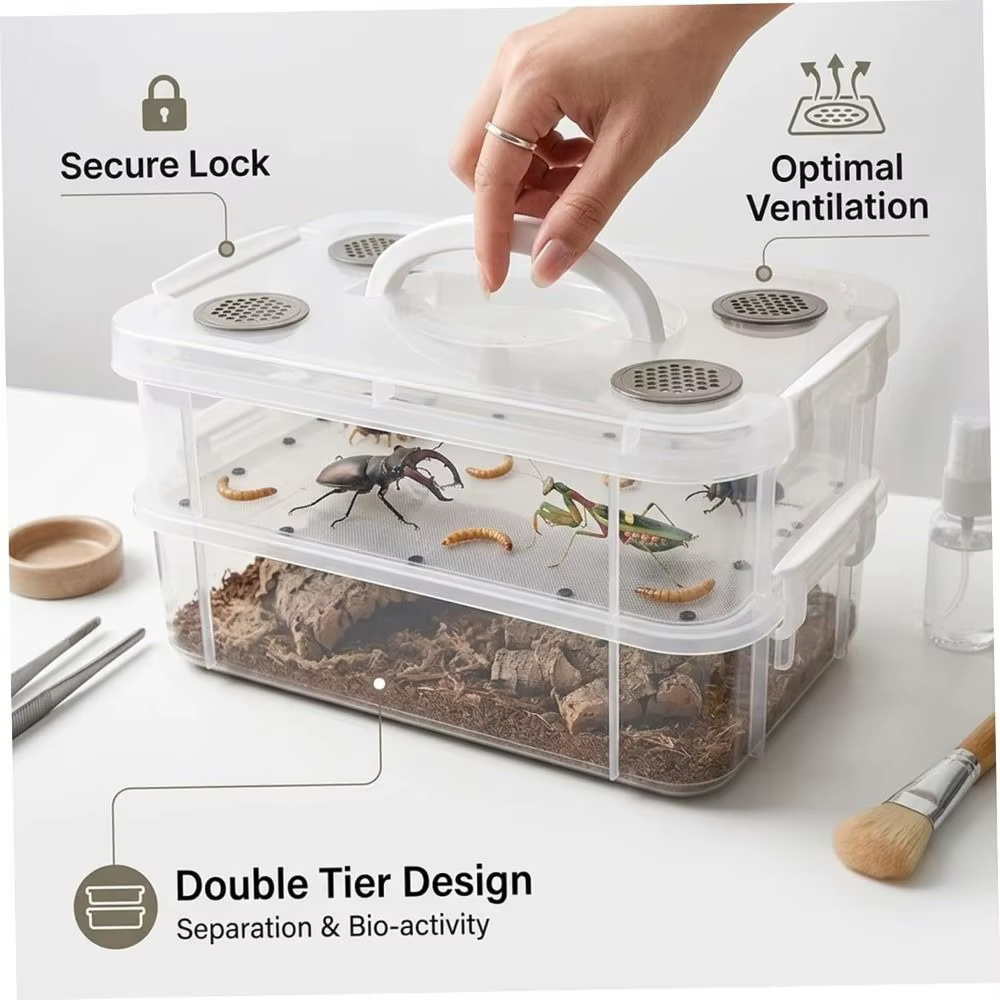 Transparent Mealworm Breeding Box Moisture-proof Double-Layer Corn Worm Feeding Farm Bin Odor Control Screening Feces Breeding — image 2