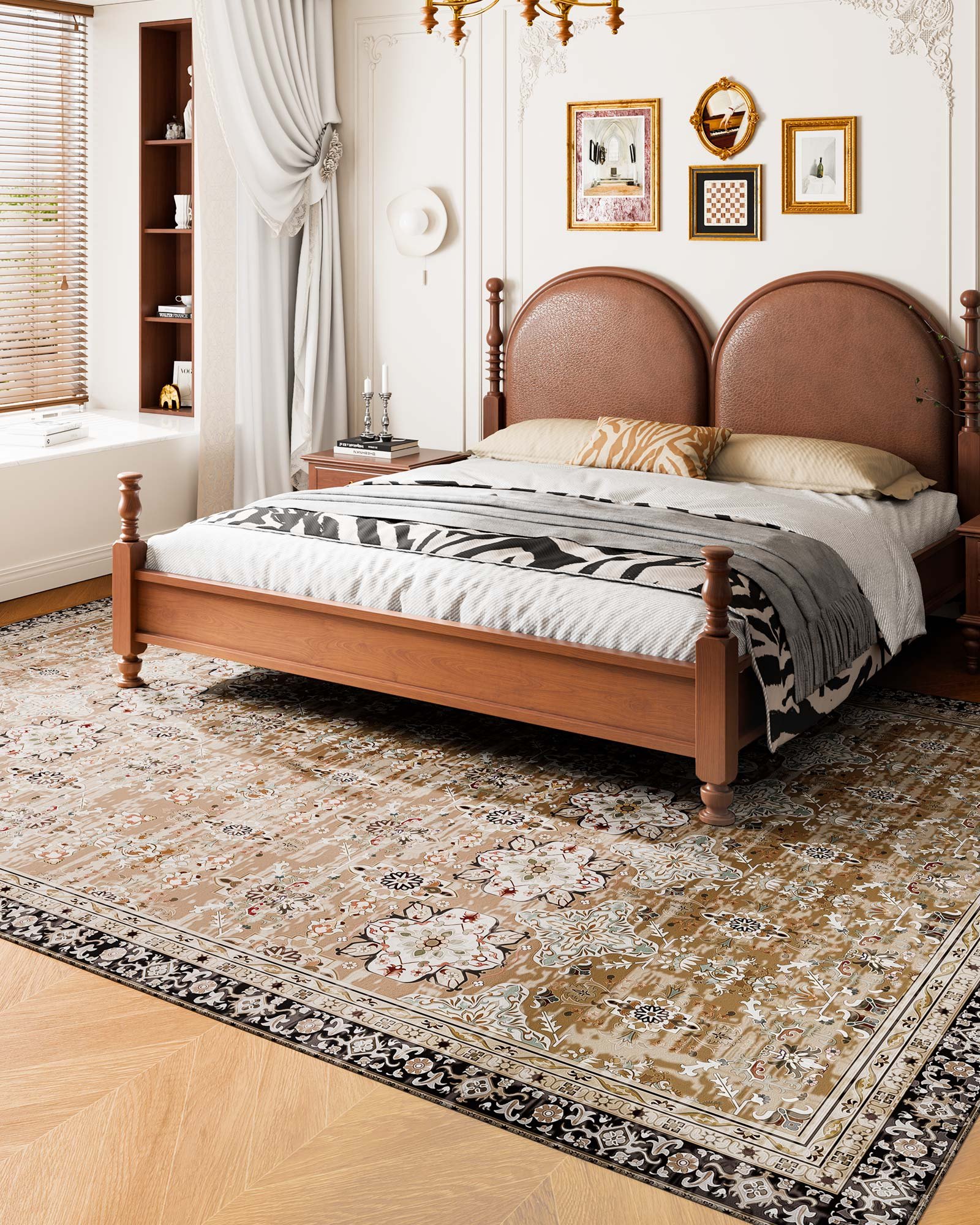 Area Rug, 9 X 12 Ft Large Washable Rug, Non-Slip And Tear-Resistant Soft Carpet, Pet & Child Friendly Vintage Area Rugs, Indoor Mat For Bedroom, Living Room, Kids Room, Office, Brown Green — imagen 5
