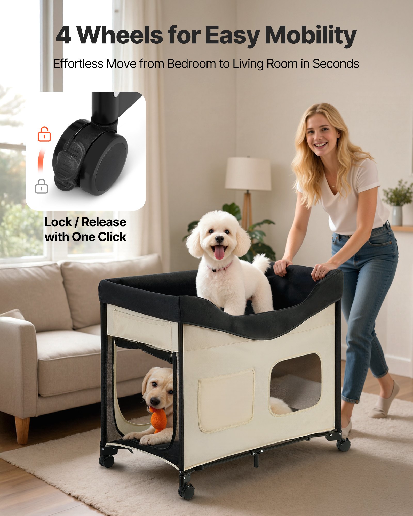 Cama de Descanso Elevada para Mascotas con Ruedas y Bolsillos Lateral — imagen 5