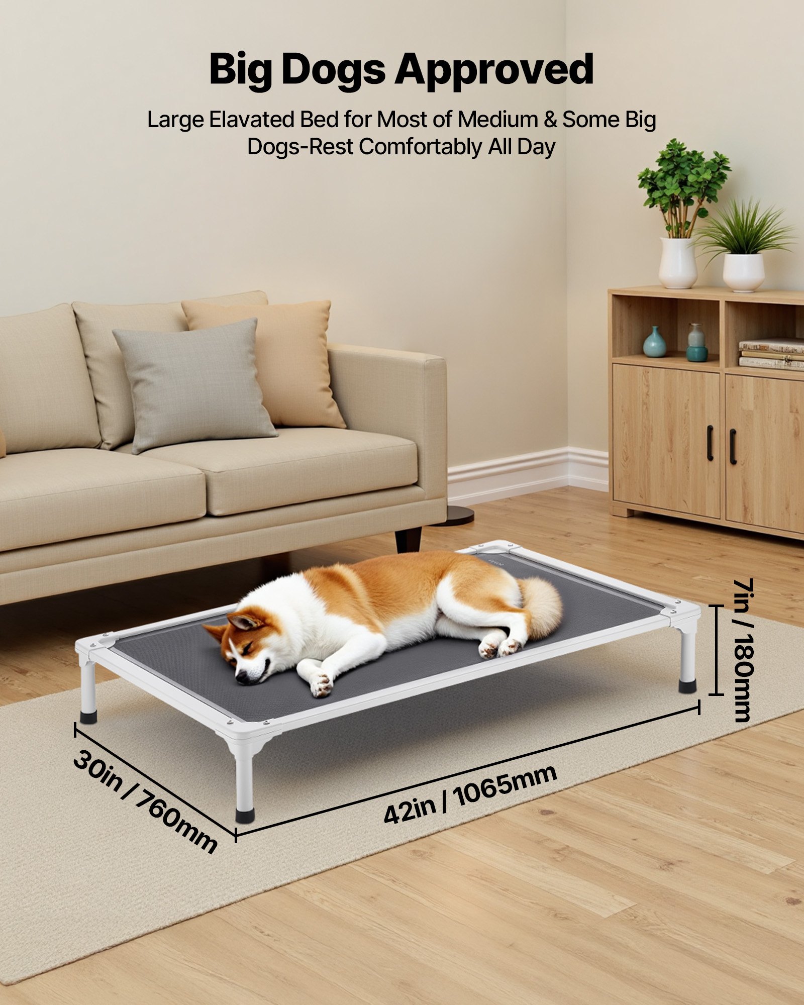 Cama Elevada para Perros Grandes - Cuna Portátil con Malla de Teslin — imagen 5