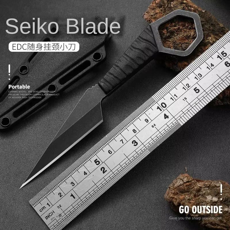 Mini Outdoor Knife High Hardness Keychain Rope Small Straight Fishing Fruit Knife with Handle Portable Multifunctional Tool — image 3