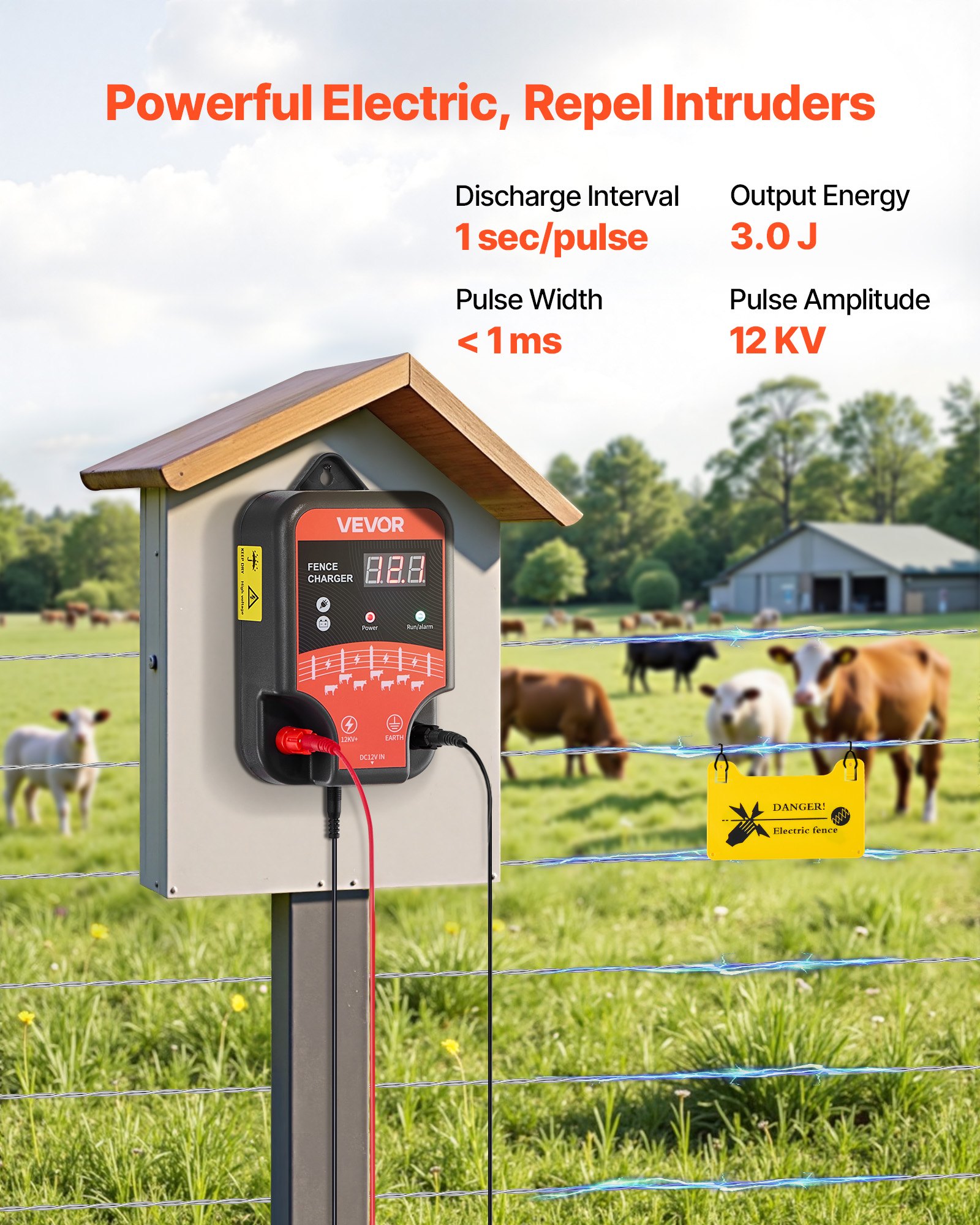 Electric Fence Charger, 10kV 3J, AC DC Electric Fence Energizer With LED Indicator, 1.86 Miles Range, Powerful Plug-in Fences Charger, Prevents Wild Animals Intrusion For Livestock Poultry — imagen 2