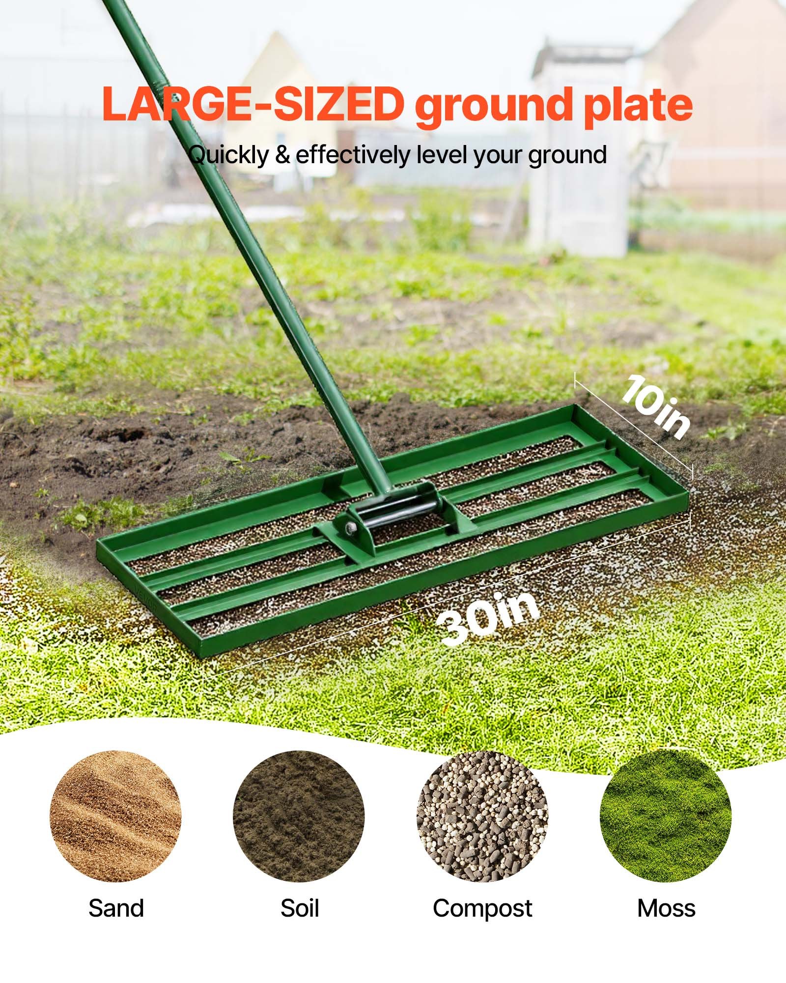 Rasadora de Nivelación para Jardín, 30"x10", Herramienta de Nivelación Pesada con Manija de Acero de 78", Rasadora de Jardín para Cuerpo de Golf, Granjas y Jardines — imagen 4