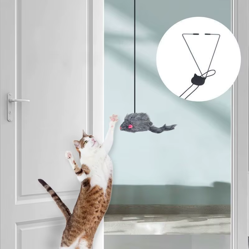 Palanca de gato que salta: juguete de estímulo para gatos con mango elástico y clip para puertas — imagen 1