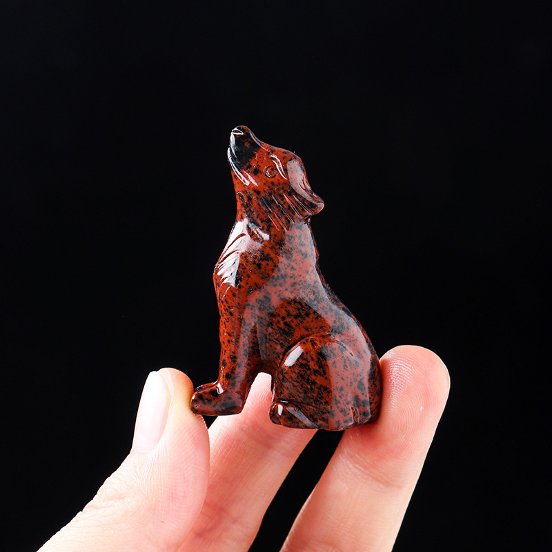 Natural crystal wolf cub carving piece, crystal animal raw stone, mineral specimen, home decoration ornament — image 3