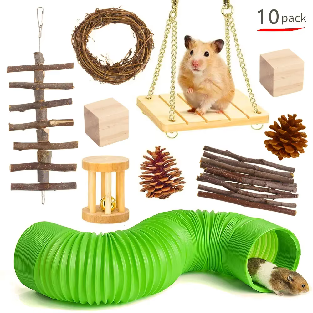 Pet Rabbit Guinea Pig Parrot Play Molar Wooden Supplies Combination Hamsters Rabbit Rat Toys Hamster Toys Set — image 3