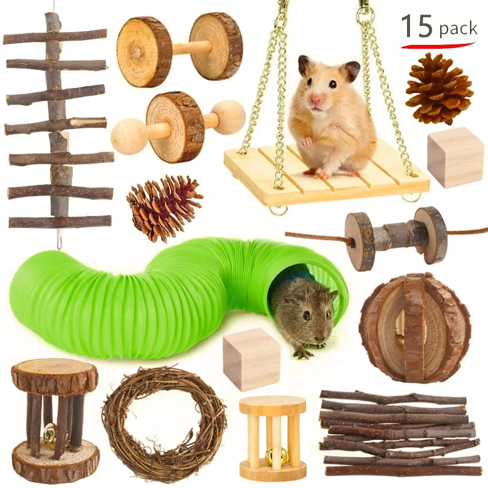 Pet Rabbit Guinea Pig Parrot Play Molar Wooden Supplies Combination Hamsters Rabbit Rat Toys Hamster Toys Set — image 1