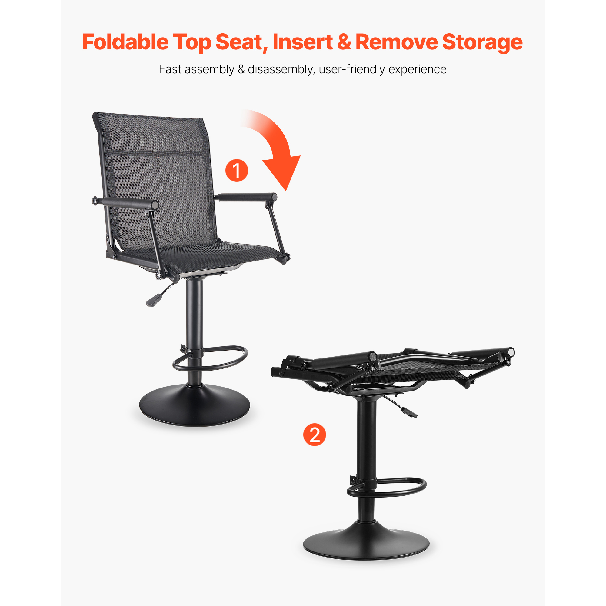 Silla de Caza, Giratorio Silencioso 360°, Silla Ligera para Cazadores, Estructura de Acero Pesado con Asiento en Tierra, Con Almohadillas de Brazo, Ajustable de Altura, Capacidad 136 kg, Para Pescar al Aire Libre y Camping — imagen 5