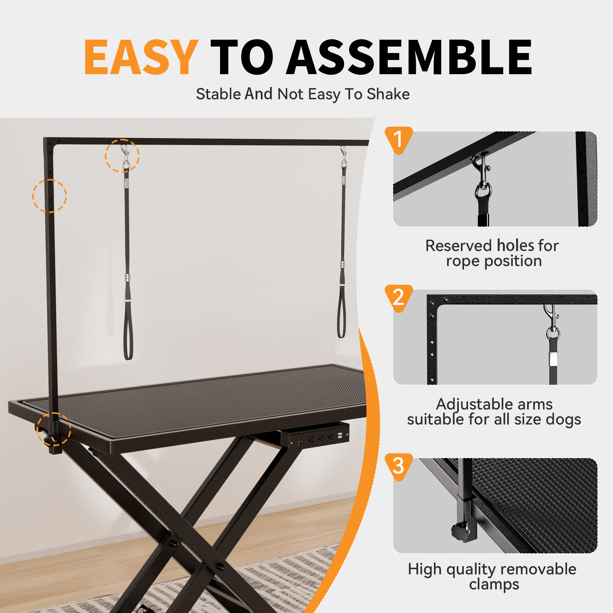 Mesa de Afeitado para Mascotas con Elevación Automática, Ruedas de Nivelación, Brazos de Afeitado, Superficie Antideslizante y Organizador de Herramientas 50 Pulgadas, Negro — imagen 6