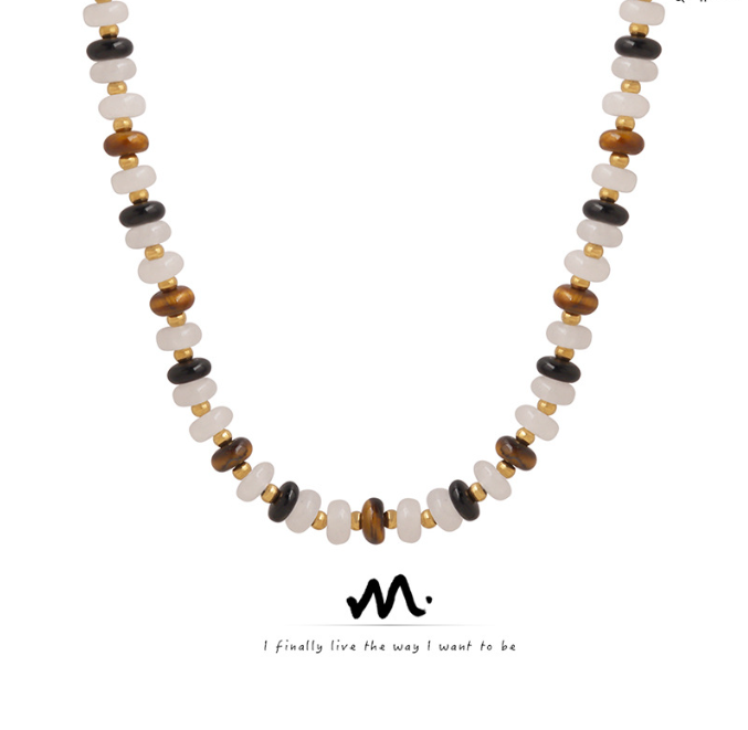 Personalized zebra patterned white jade tiger eye stone beaded black agate various materials niche design and feminine neck — image 2