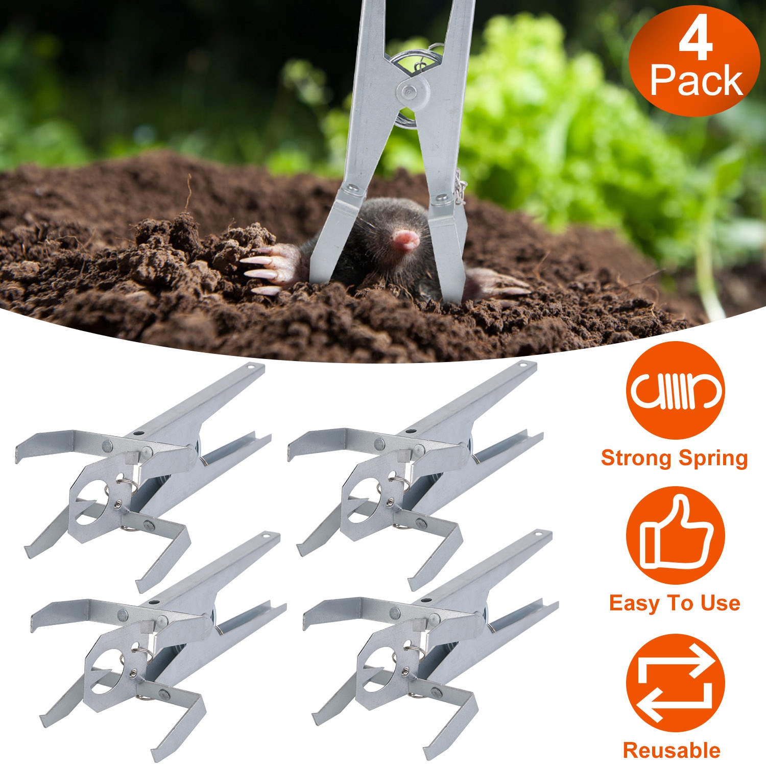 Paquete de 4 Trampas Reutilizables para Topos con Mandíbula de Tijera, Eficaces Eliminadoras de Topos, para Huertos, Jardines y Patios — imagen 1
