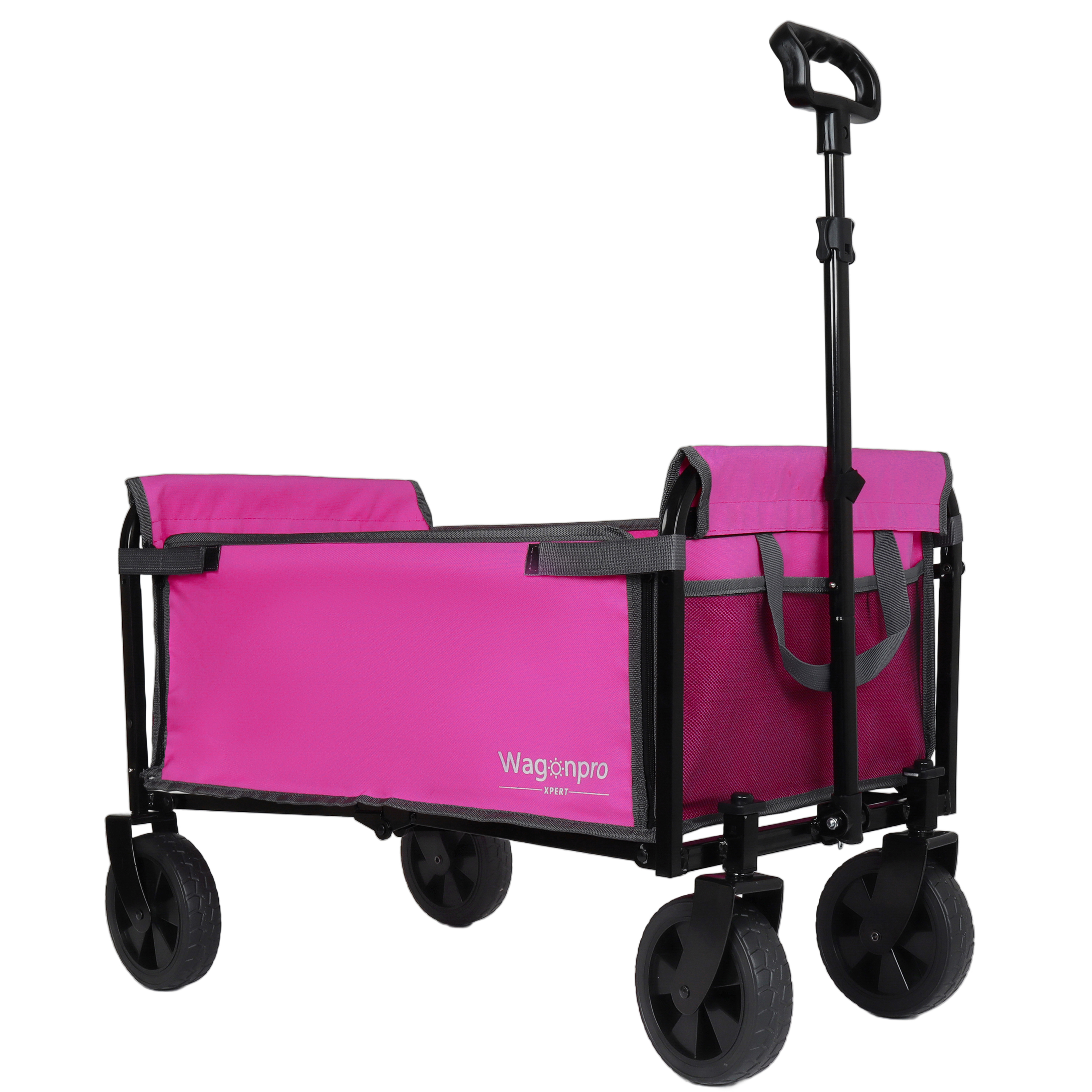 All- In- One Convertible Folding 4- Wheel Trolley With Bench Seat And Dog Leash - Heavy Duty Foldable Utility Trolley For Camping Beach Shopping - Versatile Seating And Storage Space Pink — image 5
