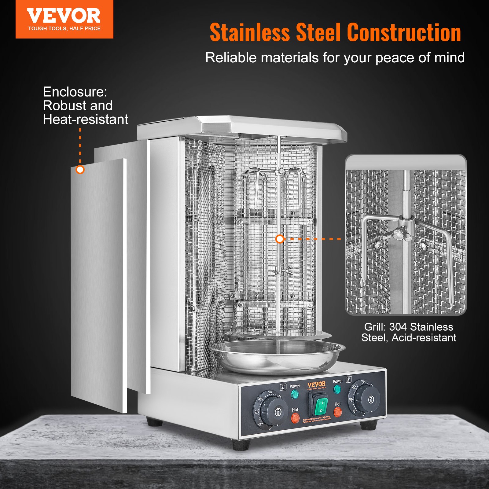 Shawarma Grill Machine, 13 Lbs Capacity, Chicken Shawarma Cooker Machine With 2 Burners, Electric Vertical Broiler Gyro Rotisserie Oven Doner Kebab Machine, For Home Restaurant Kitchen Parties — image 5
