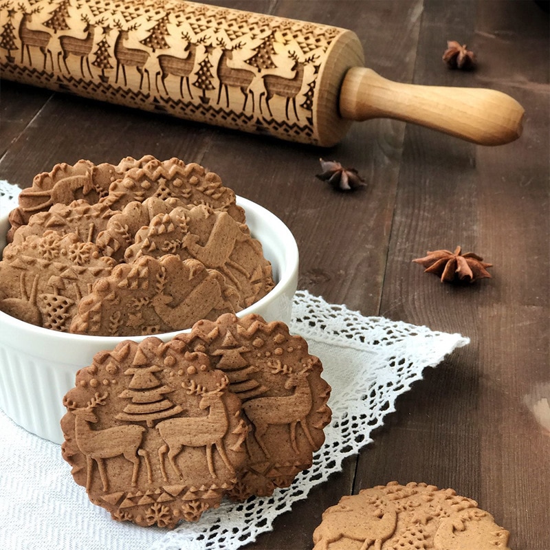 Merry Christmas Elk Wooden Print Rolling Pin Christmas Home Decorations Navidad Decor Noel Dessert Tools New Year 2020 DIY Craft — image 1