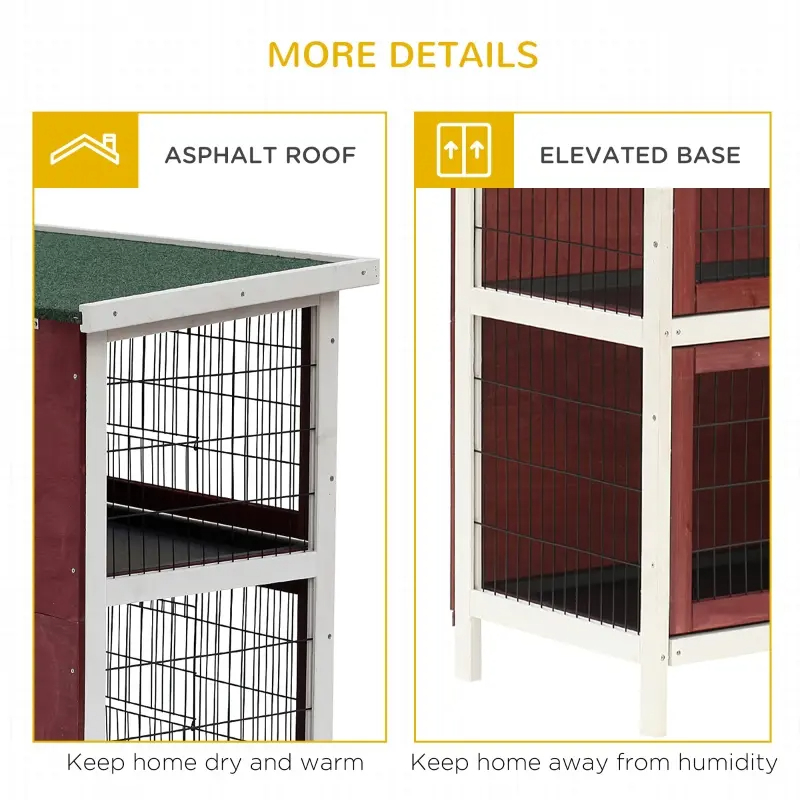 Conejera Grande de 2 Niveles de 54", Casa para Mascotas, Hábitat para Animales Pequeños con Puertas con Cerradura — imagen 4