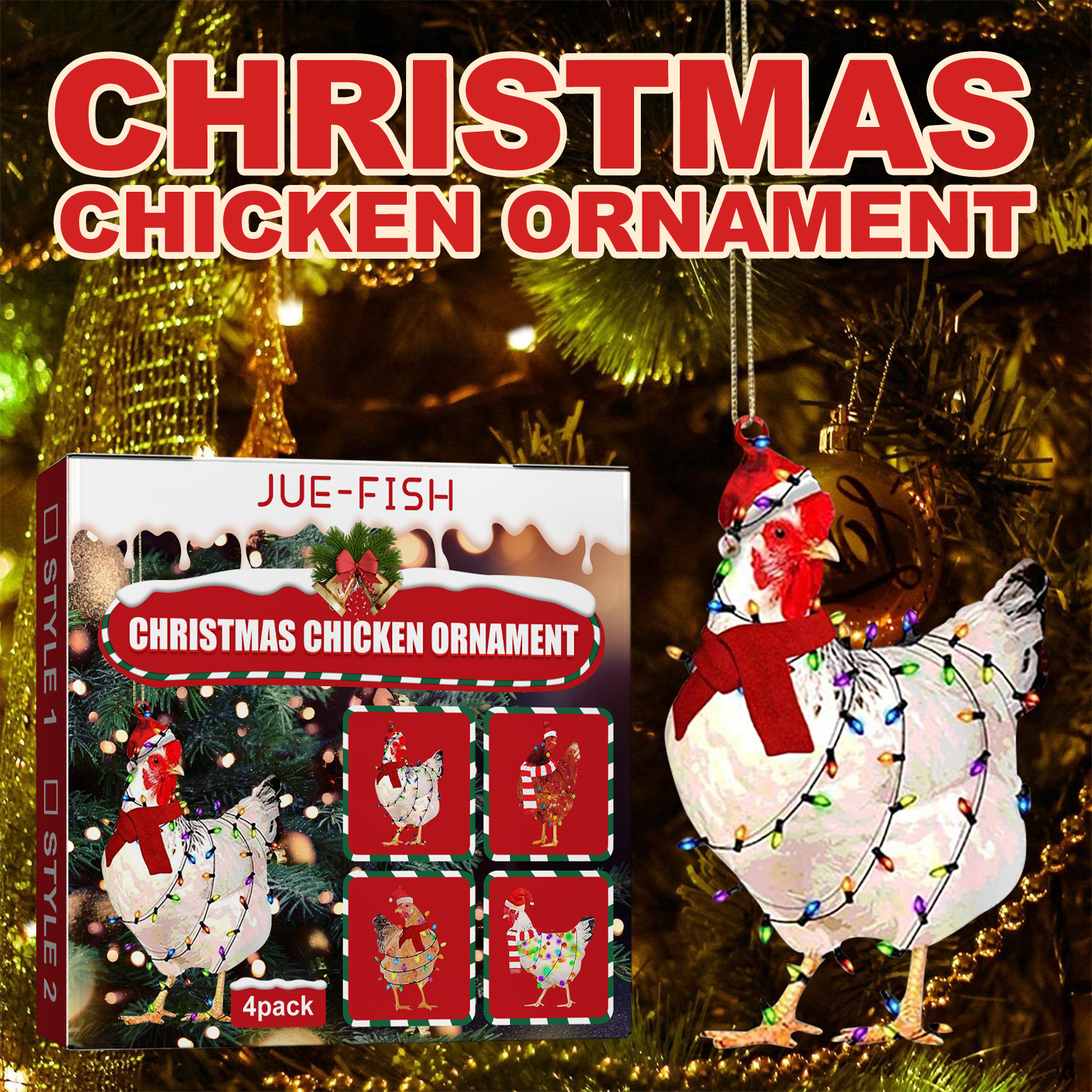 Jue-Fish Christmas Scarf Chicken Pendant Set, Decorated Chicken Pendant For Home Holiday Party Christmas Tree Atmosphere — image 8