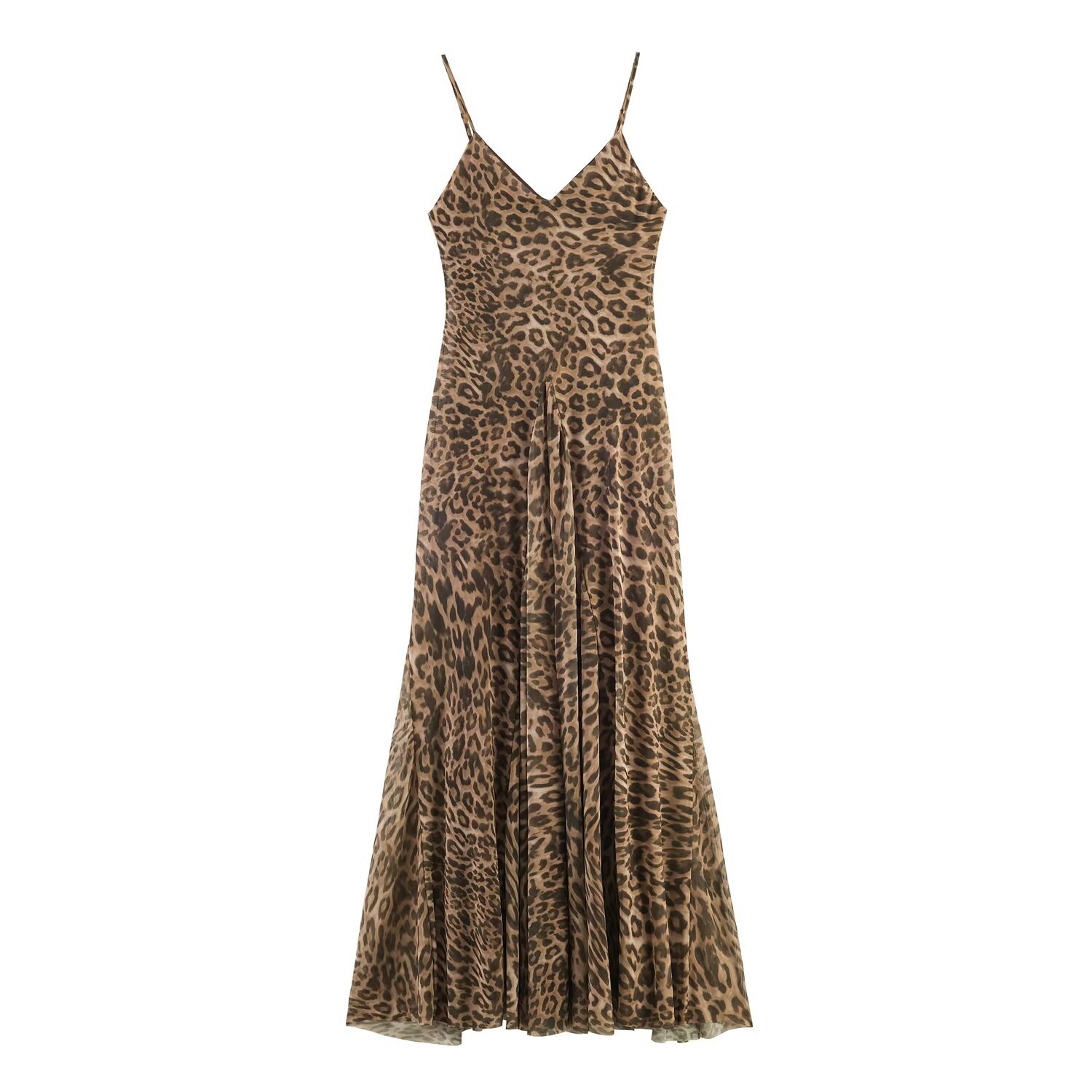 Animal print silk mesh suspender dress — image 1