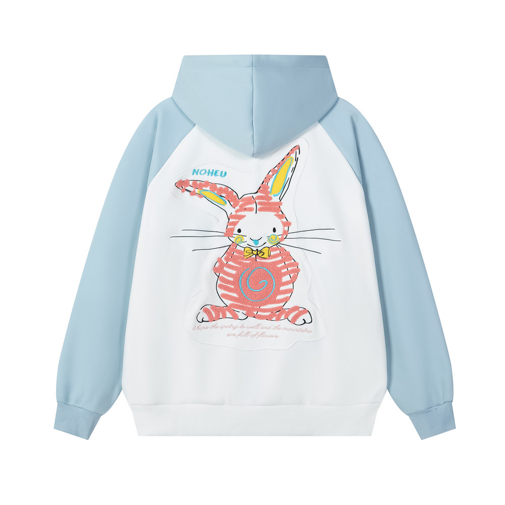 Cartoon Rabbit Embroidered Hoodie with Velvet — image 1