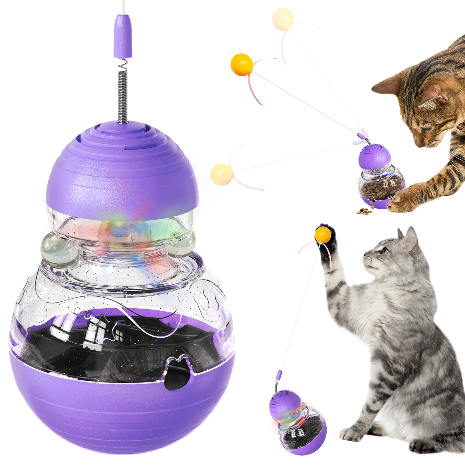 The tumbler spins a cat teaser stick and emits a glowing cat toy food dispenser — image 3