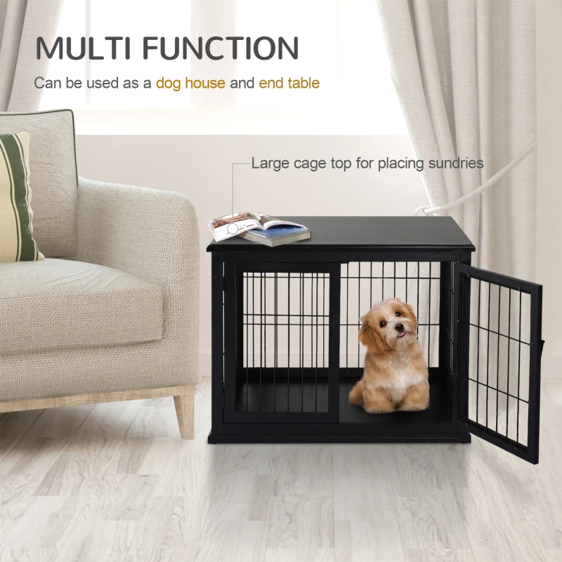 Caja de Muebles para Perros, Cárcel para Puppies con 2 Puertas y Cerradura, Mesa de Fin de Silla, Negro — imagen 6