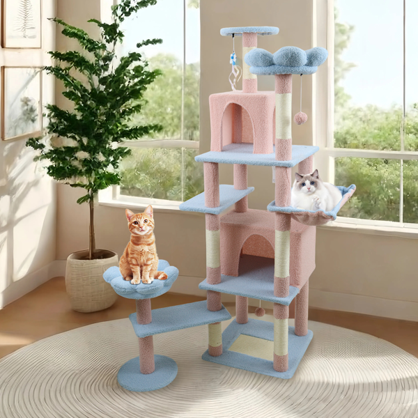Árbol para Gatos con Flor Grande y Condominio Removible Cubre de Flor y Hamaca Azul — imagen 1