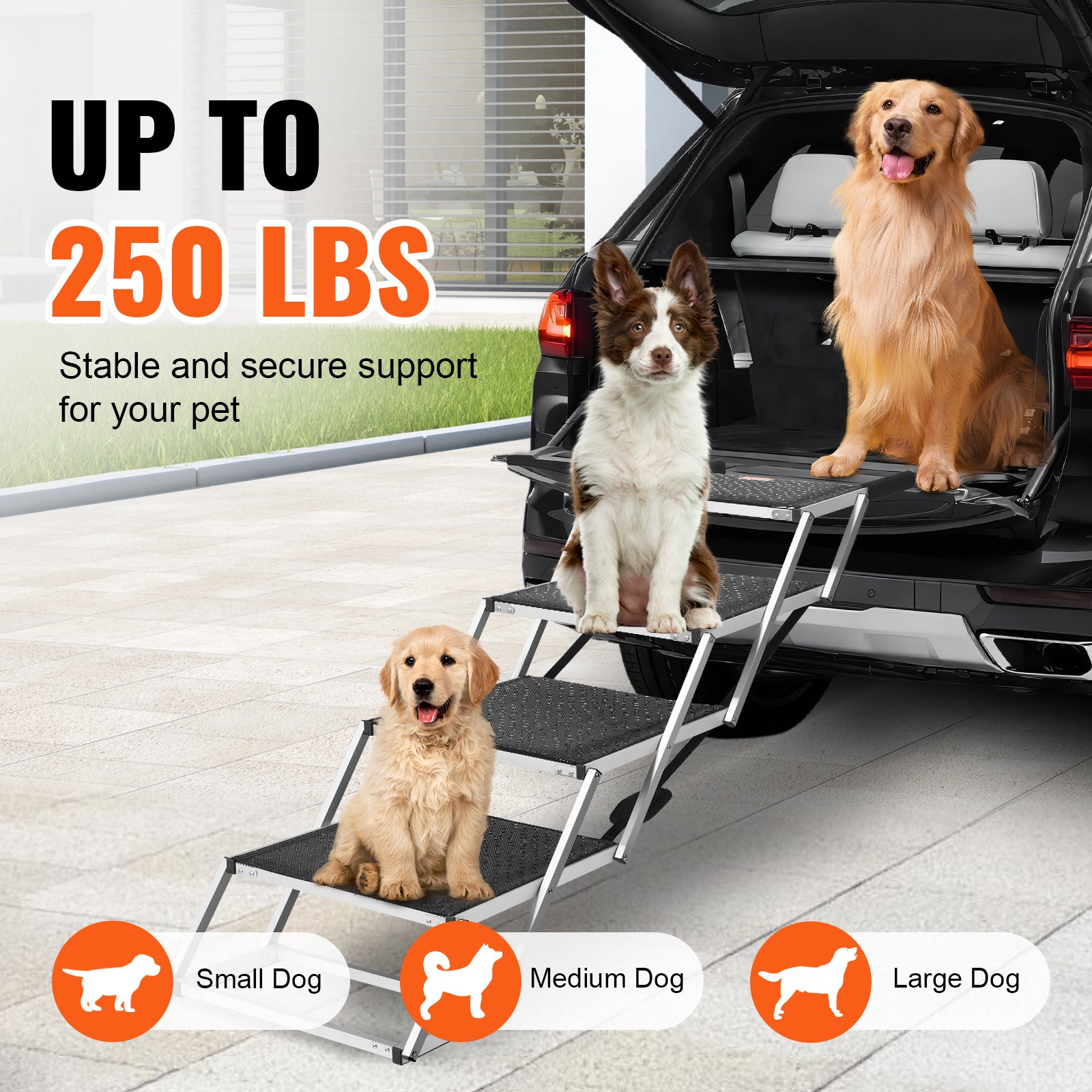 VEVOR Dog Stair For Cars 4-step Folding Dog Steps Aluminum Loads Up To 250 Lbs — imagen 2