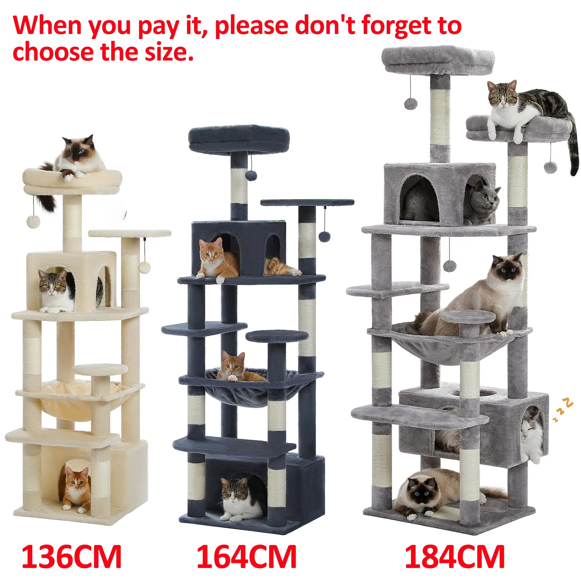 Large Cat Tree and Tower for Indoor Cats With Sisal-Covered Scratching Posts Spacious Hammock Padded Perches and Condos Cat Toys — image 6