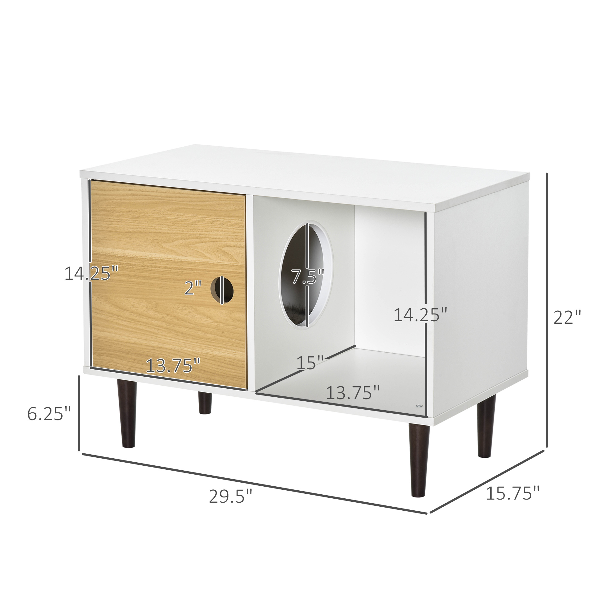 Casa de Madera para Gatos con Almohadilla Suave, Condominio Decorativo para Mascotas con Mesa Lateral y Espacio de Almacenamiento — imagen 3
