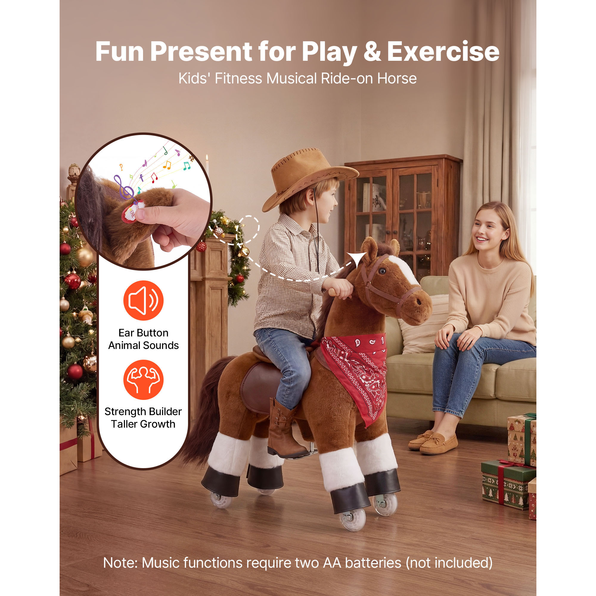 Caballo de Montar para Niños, Juguetes de Equitación sin Batería, Ruedas Suaves con Anillo de Parada Anti-Rollo, Asiento Elevado Actualizado, Manijas, Pedales, Capacidad Máxima 110 lbs para Edades 3-8 — imagen 2
