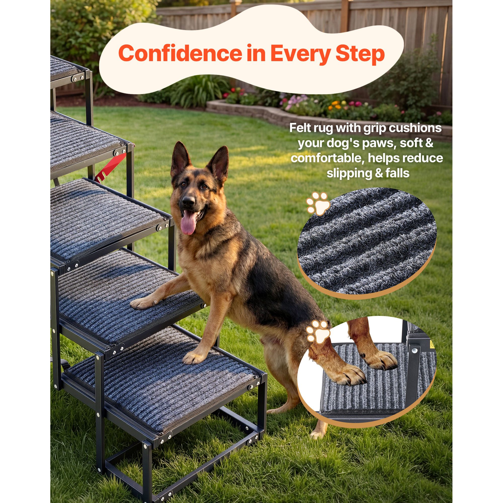 Dog Stairs For Car, 5 Steps Extra Wide Foldable Dog Ramp For Large Dogs With Non-Slip Rug Surface, Portable Lightweight Pet Ladder For Car, SUV, Truck, High Beds, Sofas, Support Up To 200 Lbs — image 3