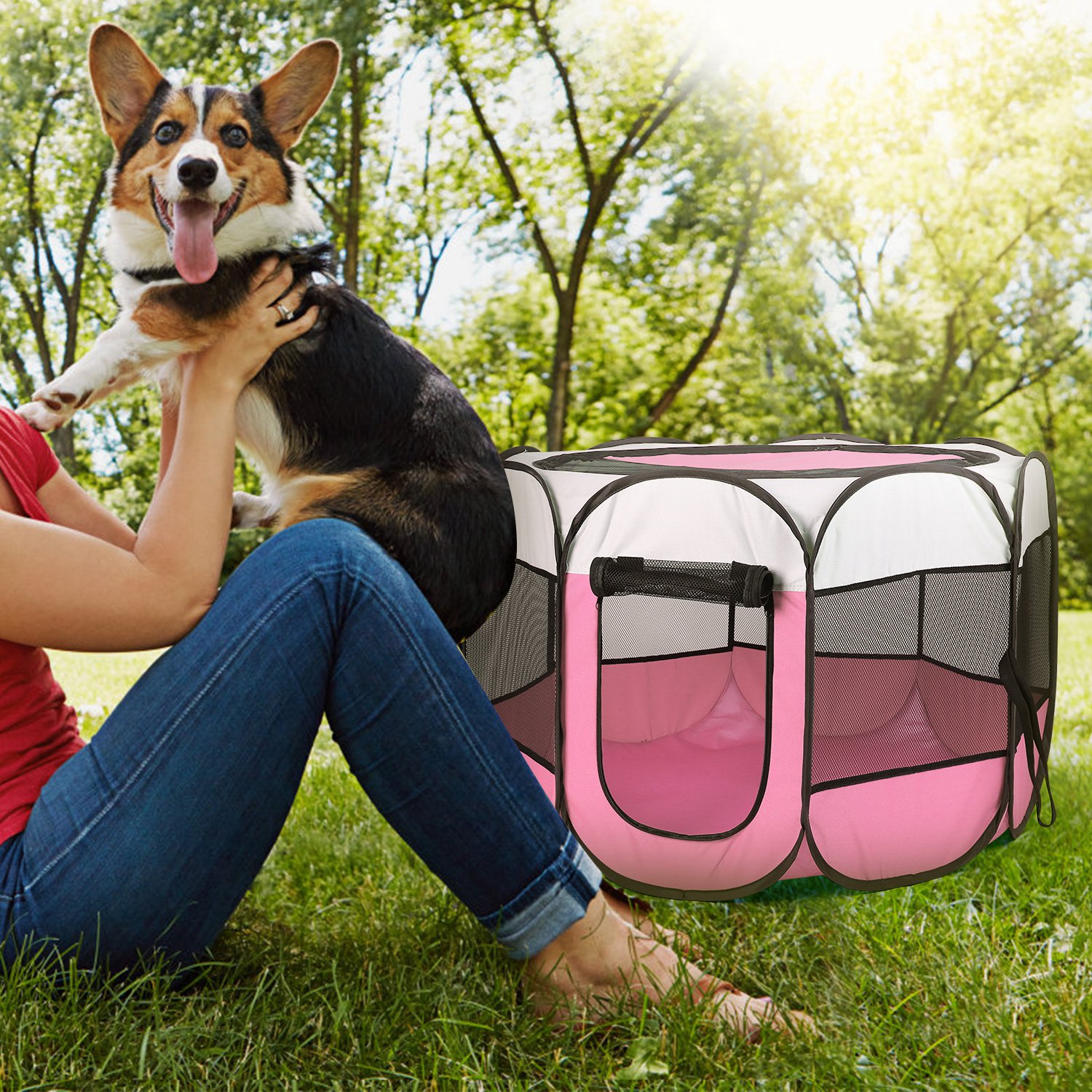 Opciones Rosa y Azul - 1 Pieza de Tenda Portátil Plegable para Mascotas, Caja de Ejercicio con Cierre de Correa Superior e Inferior Removible y Resistente al Agua para Uso Interior y Exterior en Perros, Gatos y Otras Mascotas — imagen 3