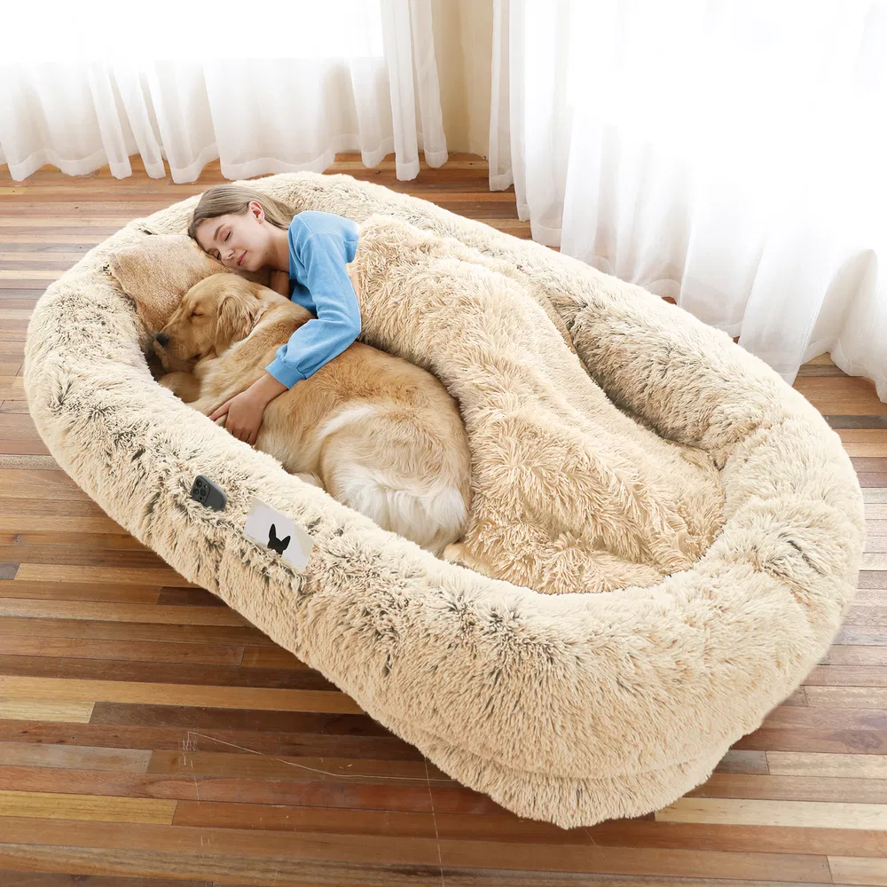 Cama para Perros y Personas Grande, Para Ti y Tu Mascota, Cama de Felpa Sintética Lavable para Dormir o Descansar, Soporte Óptimo para Canes, Almohada Pluma Presente, Manta, Correa — imagen 10