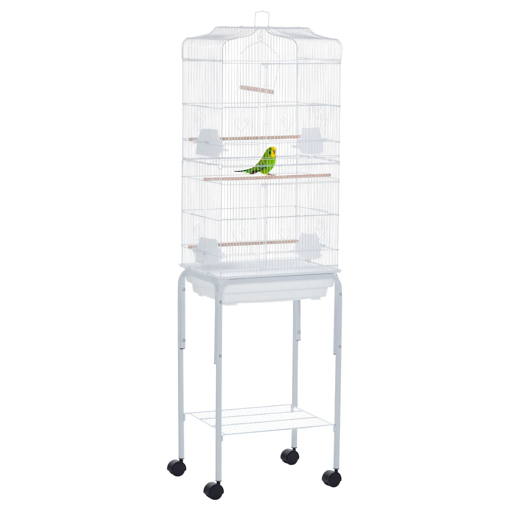 62" Rolling Bird Cage Cockatoo House Play Top Finch Pet Supply with Storage Shelf, Wheels - White — image 1