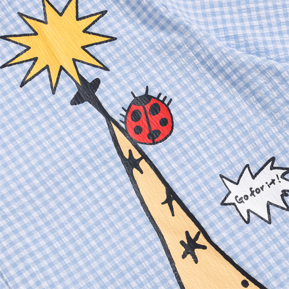 Fun cartoon dog print checkered short sleeved shirt — image 3