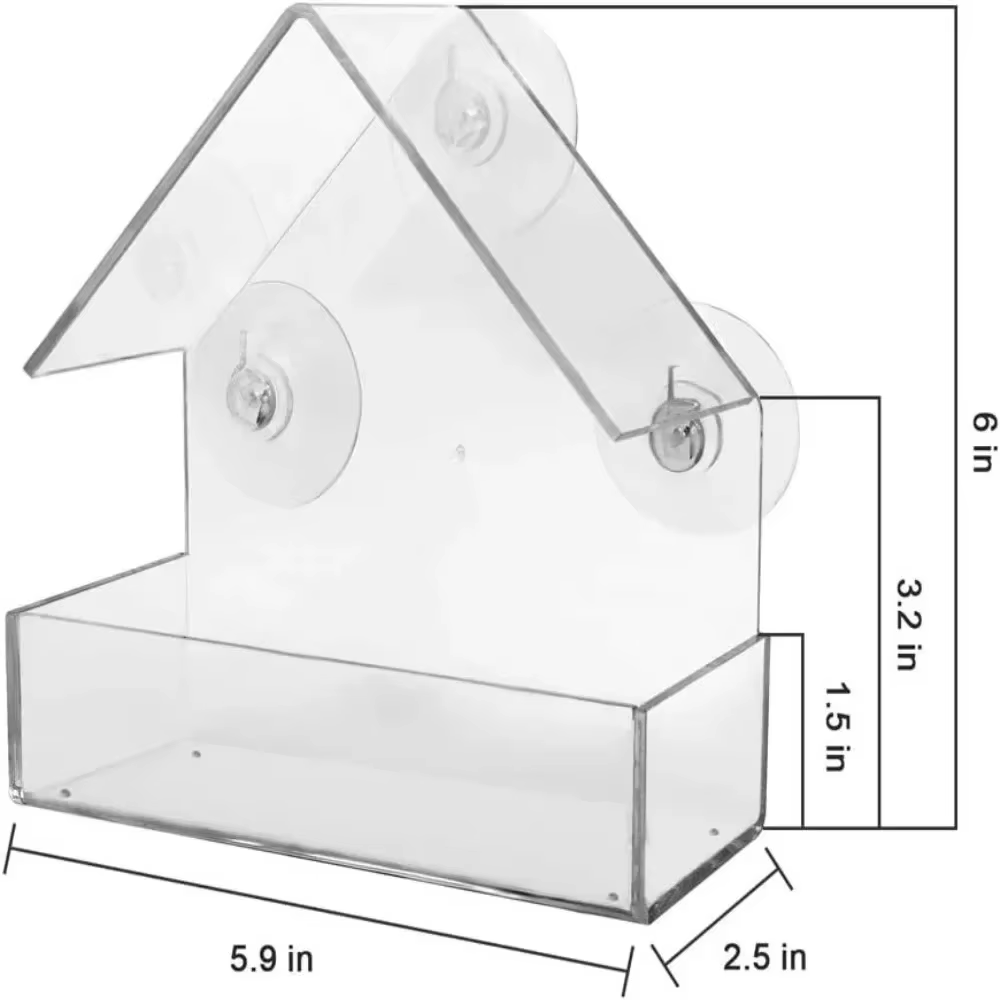 Comedero Colgante de Acrílico Transparente para Ventana, Casa Comedero para Aves con Ventosa, para Semillas y Maní — imagen 6