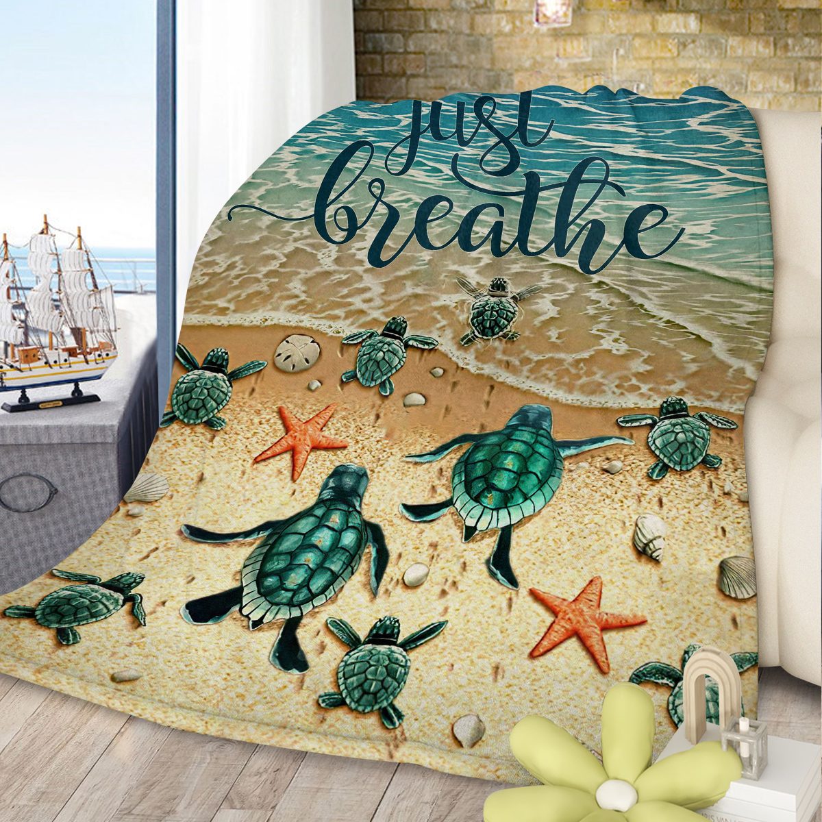 Manta de Felpa Tropical para Tortugas Marinas Bebés - Olas del Océano en 3D - Muy Suave y Plush para Tumbonas, Sofás y Cama — imagen 2