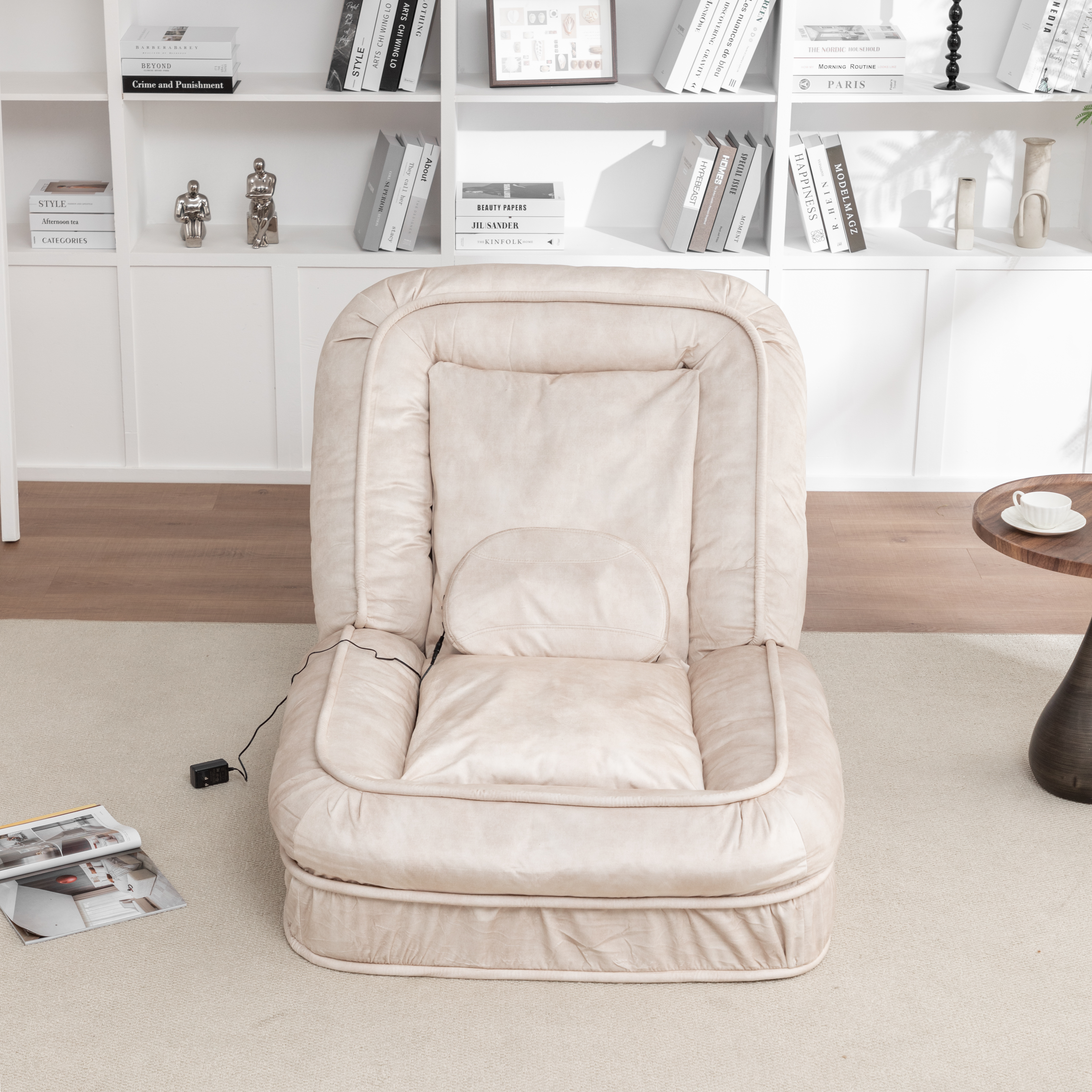 Silla de Descanso para Humanos y Mascotas con Manta de Veludo, 5 Posiciones Ajustables y Almohada de Masaje, Sofá de Bolsa de Poliestireno con 2 Almohadillas Suaves — imagen 22