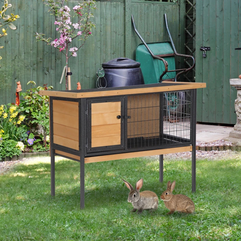 Caja para Conejos PawHut: Cámaras de Elevación con Estructura Metálica, Plataforma Anti-Desperdicio y Piso de Asfalto Resistente al Agua para Conejos, Pollos, Patos - Ambiente Interior/Exterior Natural — imagen 3