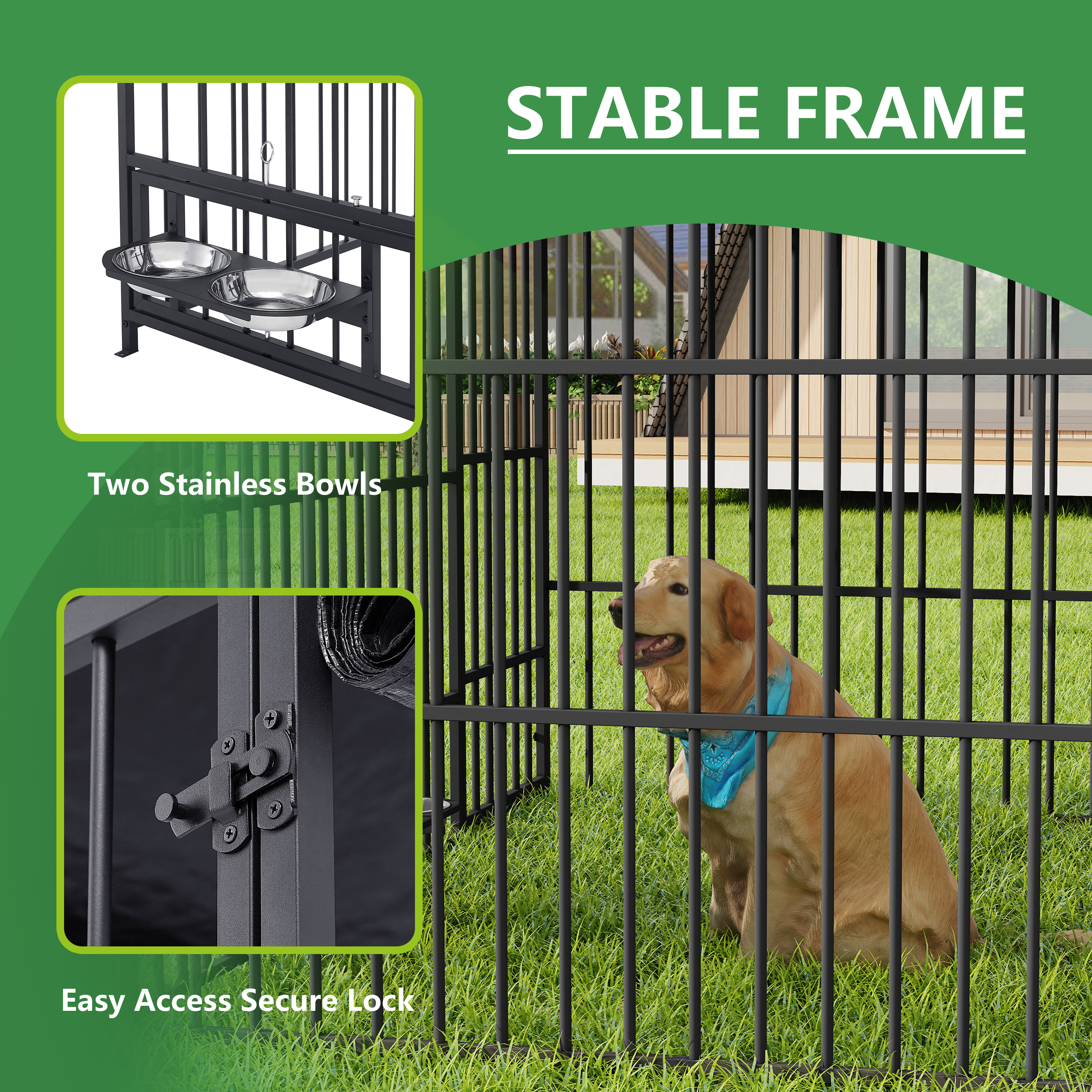 Large Dog Kennel Outdoor Pet Pens Dogs Run Enclosure Animal Hutch Metal Coop Fence With Roof Cover 6.6 L X 6.6 W X 6.4 H — imagen 4