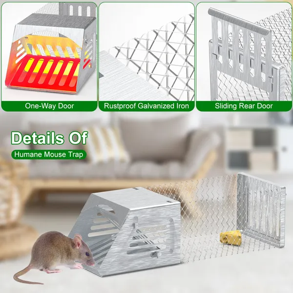 2Pcs Humane Mouse Trap Cage No Assembly Need Automatic Continuous Rat Trap With Single Way Door Reusable Catch And Release Live Cage Trap For Rodents Moles Voles Mice — imagen 3