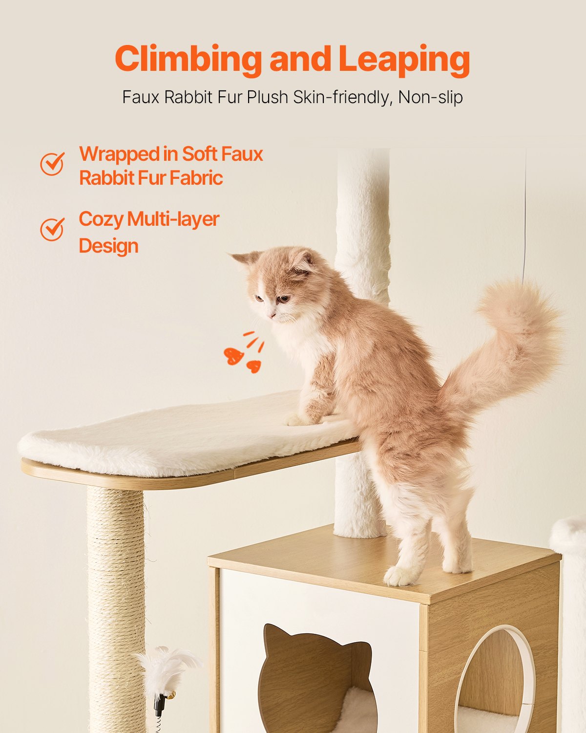 Árbol para Gatos Grande de 68,9 Pulgadas de Alto, Torre para Gatos Multinivel con Perchas Acogedoras y Postes de Escarbar Sisal, Hamaca y Casa para Gatos Grandes para Jugar y Descansar en Interior — imagen 4