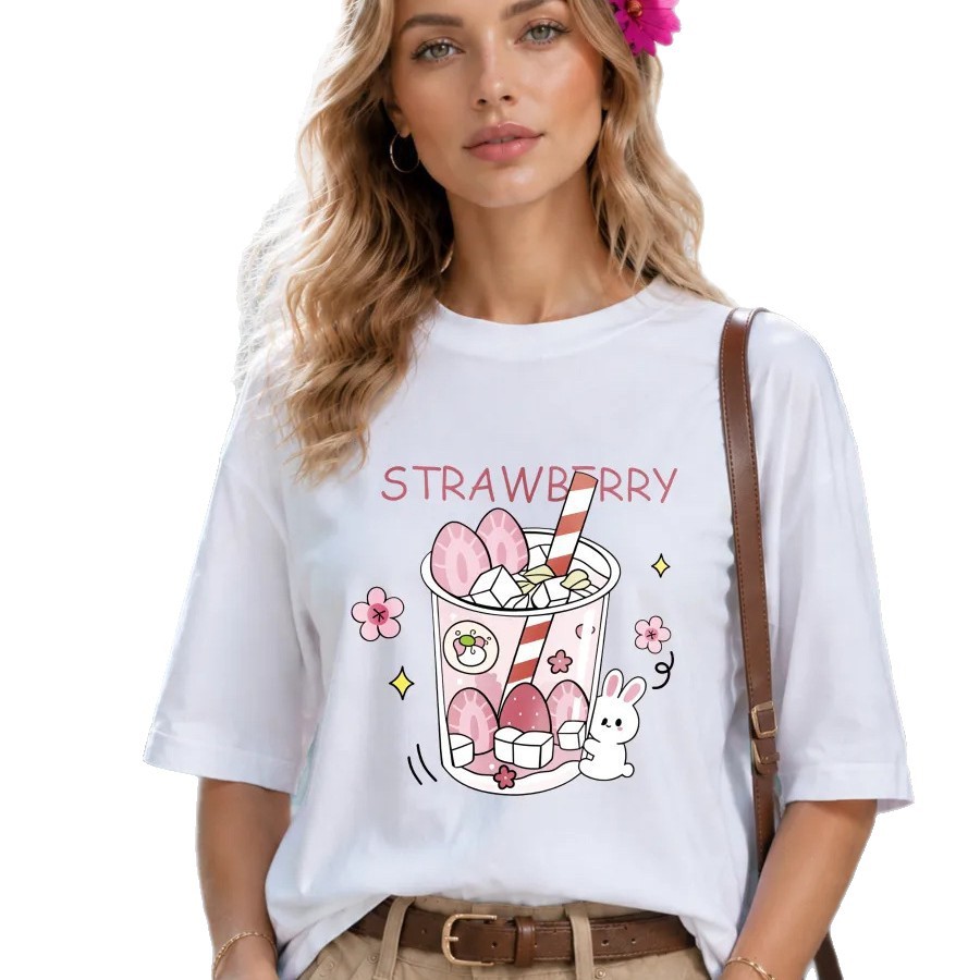 Camiseta de manga corta con patrón de conejo relajada — imagen 1