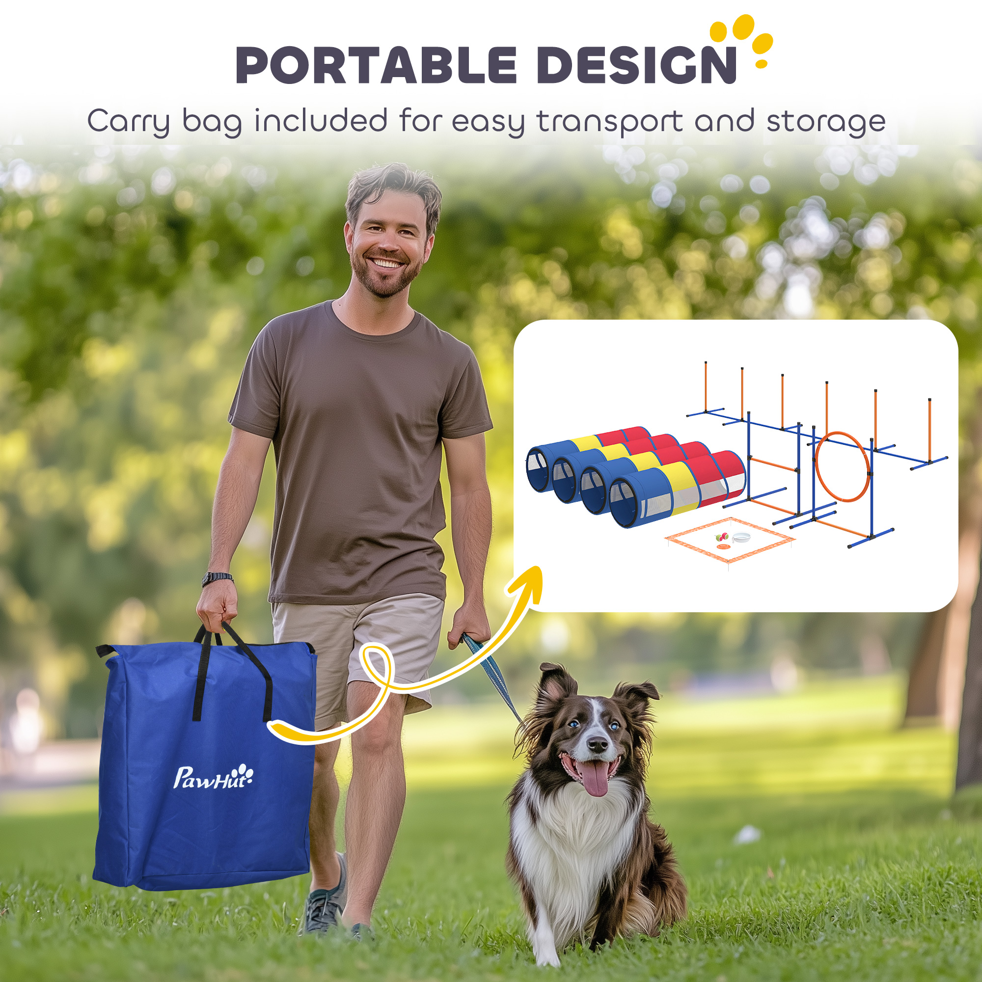 Dog Agility Training Equipment, 12-Piece Dog Obstacle Course with Adjustable Hurdle & Ring, 4 Tunnels, Weave Poles — image 6
