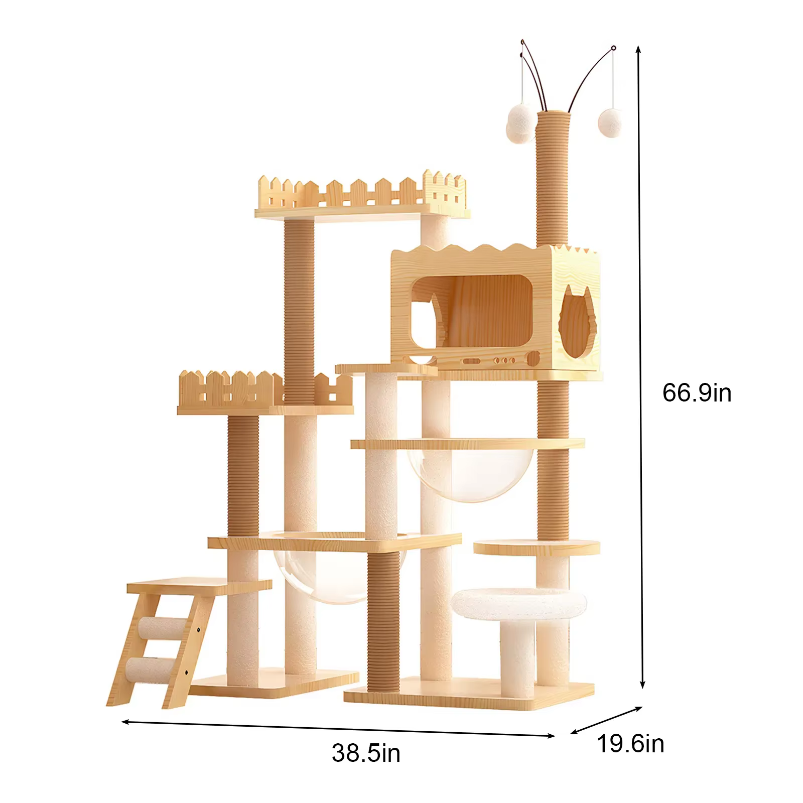 66.9" Modern Cat Tower, Wood Cat Tree Tower for Indoor Cats, Cat Treewith Sisal-Covered Scratching Posts and Top Perch — image 3