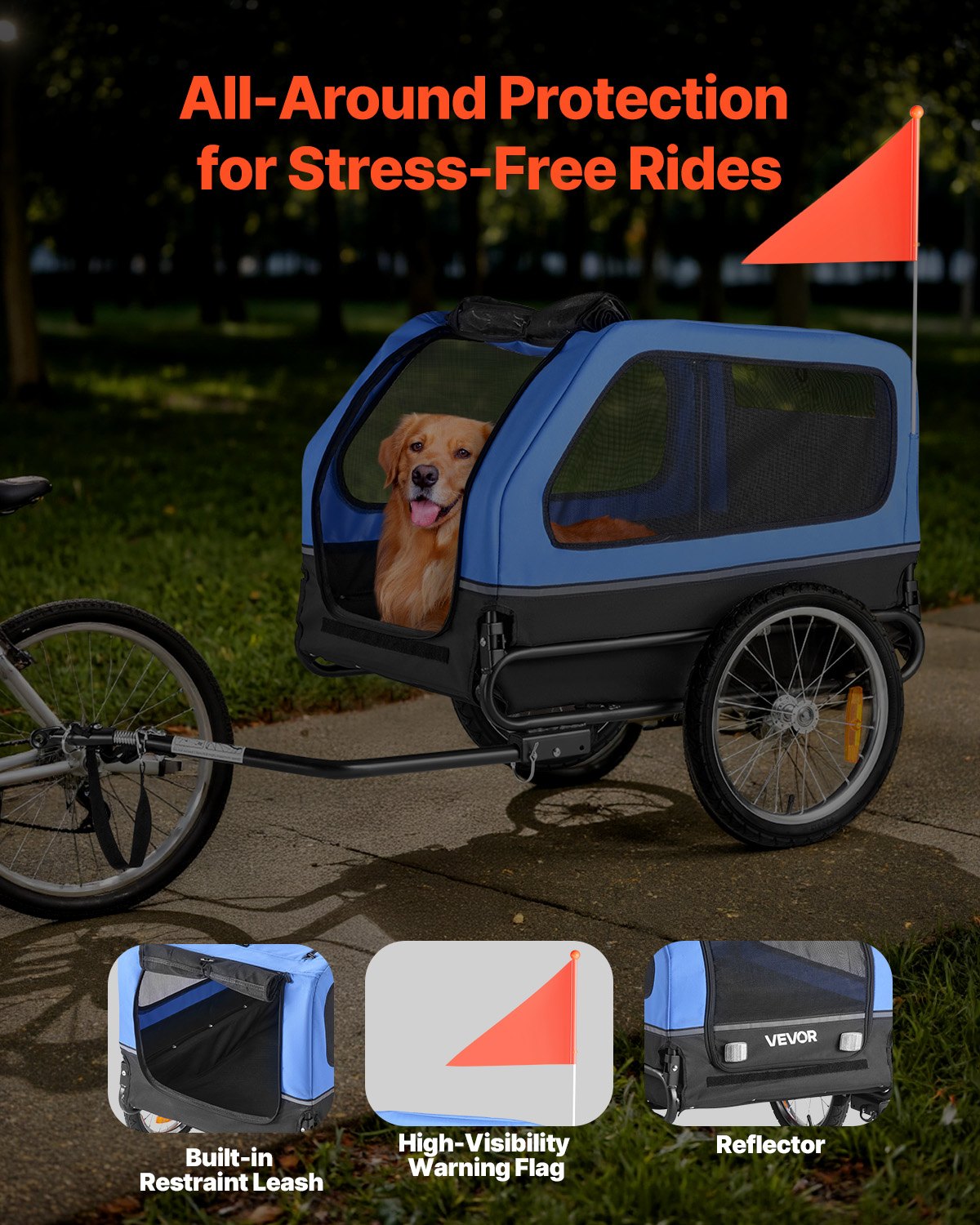 Dog Bike Trailer, Supports Up To 88 Lbs, Pet Cart Bicycle Carrier For Small & Large Dogs, Easy Folding Frame With Quick Release Wheel, Universal Bicycle Coupler, Reflector, Flag, Internal Leash — imagen 2