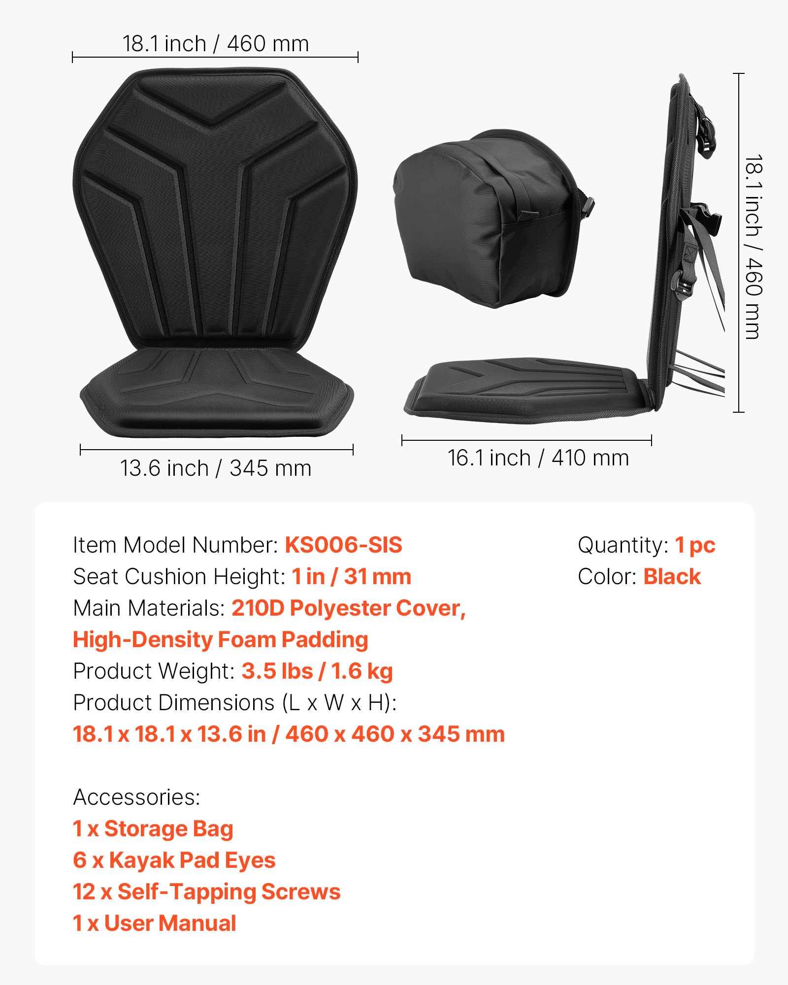 Kayak Seat, 1 Pack 1" Thick, Universal Paddle Board Seat With Back Support, Hexagonal Sit-on-Top Soft Padded Cushion With Storage Bag & Adjustable Straps For SUP, Fishing Boat, Inflatable Kayak — imagen 1