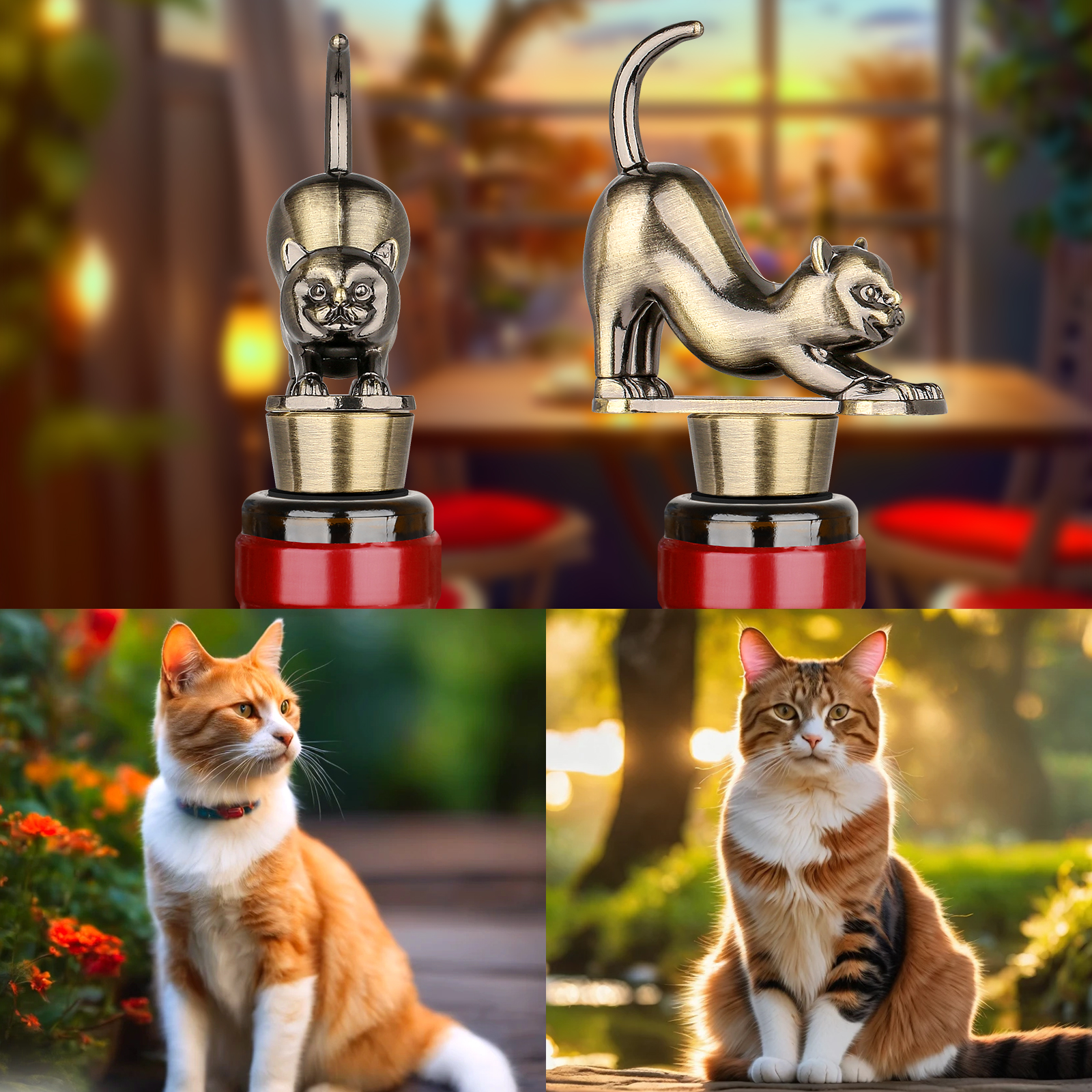 Conjunto de Tapones de Vino con Forma de Gato con Luster Metálico, Regalo en Caja de Presentación para Enthusiastas del Vino — imagen 7